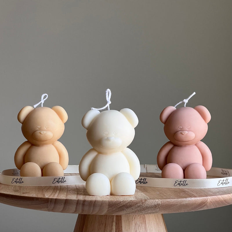 Small Teddy Bear Candle: Sculptural Soy Wax, Custom Scent-1