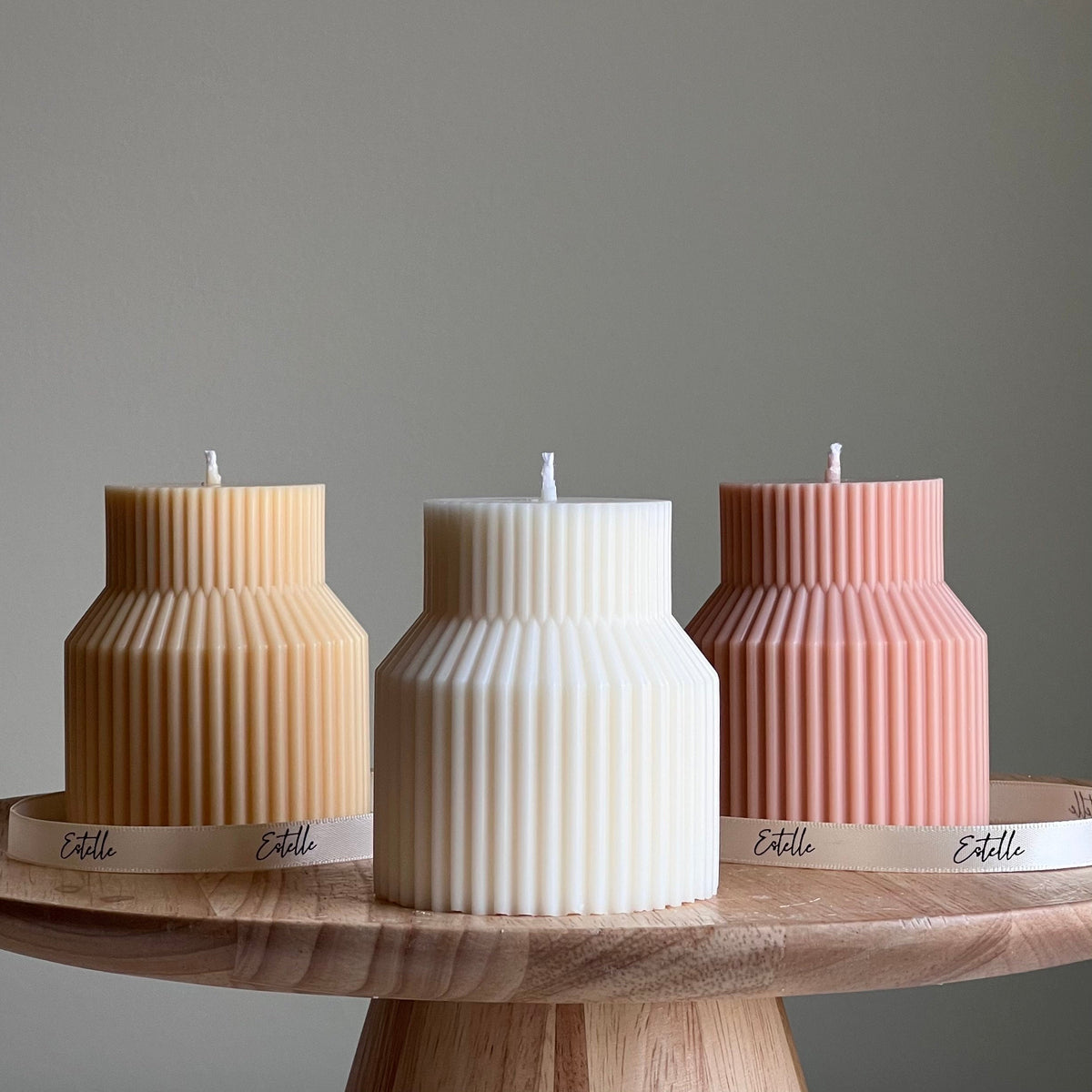 Geometric Ribbed Soy Pillar Candle: Minimalist Home Decor-1