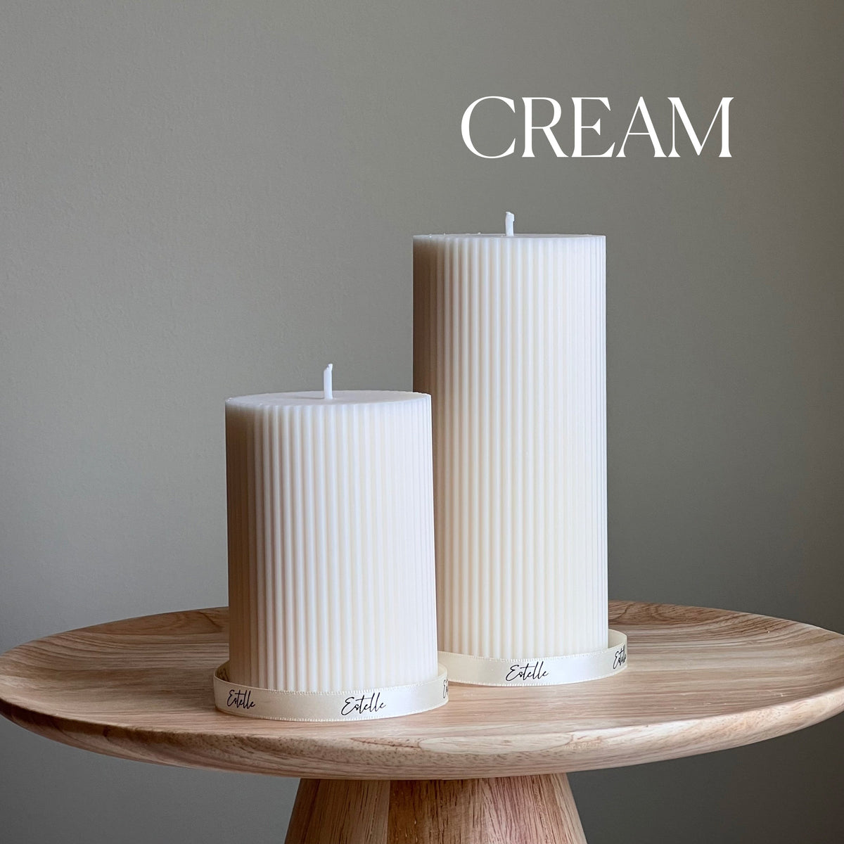 Soy Wax Ribbed Pillar Candle Set | Unscented, Decorative-4