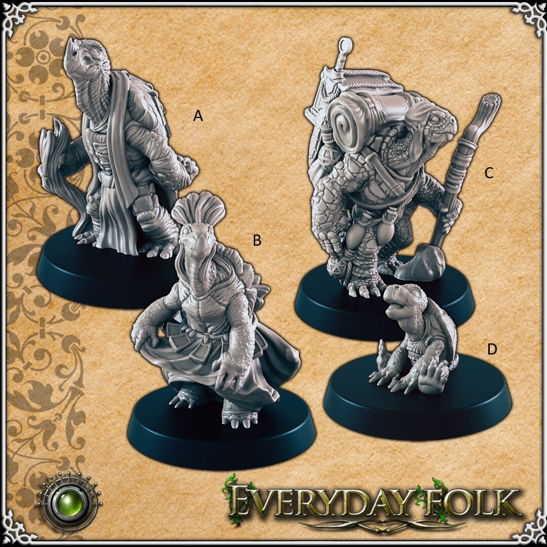 Turtlefolk - EC3D, DnD | Tortle | Townsfolk | Villagers | Commoner | Turtlefolk | 28mm 32mm | Pathfinder | Fantasy | Wargaming | Frostgrave-1