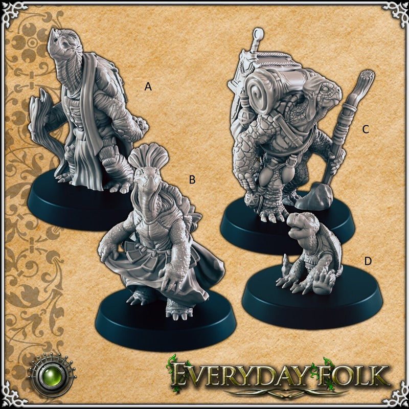 Turtlefolk - EC3D, DnD | Tortle | Townsfolk | Villagers | Commoner | Turtlefolk | 28mm 32mm | Pathfinder | Fantasy | Wargaming | Frostgrave-1