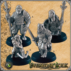 Multi-racial Guards - EC3D, DnD | Townsfolk | Guards | Tabaxi | Turtlefolk | 28mm 32mm | Pathfinder | Fantasy | Wargaming | Half Orc-1