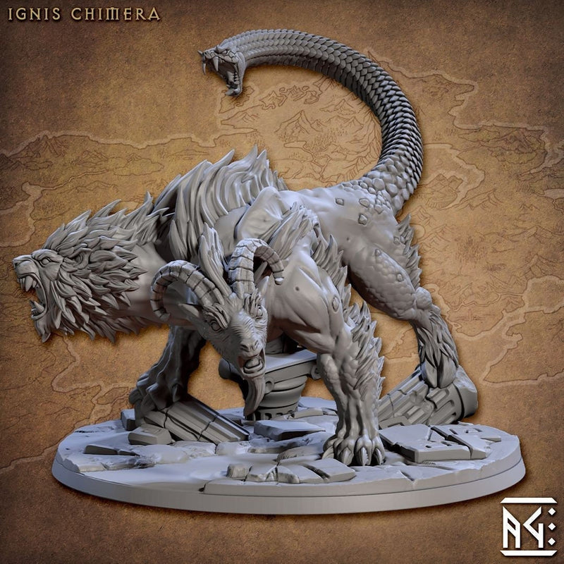 Chimera mini - Artisan Guild, DnD | Lion | Goat | Snake | Animal | Monstrosity | Pathfinder | Wargaming | Huge | Underdark, Grassland, Hill-1