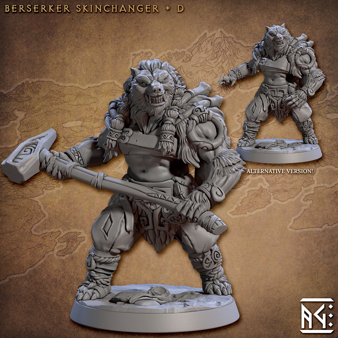 Berserker Werebear dnd Mini Set - Artisan Guild | Male | Fighter | Viking | Barbarian | Female | Pathfinder | Wargaming | Fighter, 28mm 32mm-5