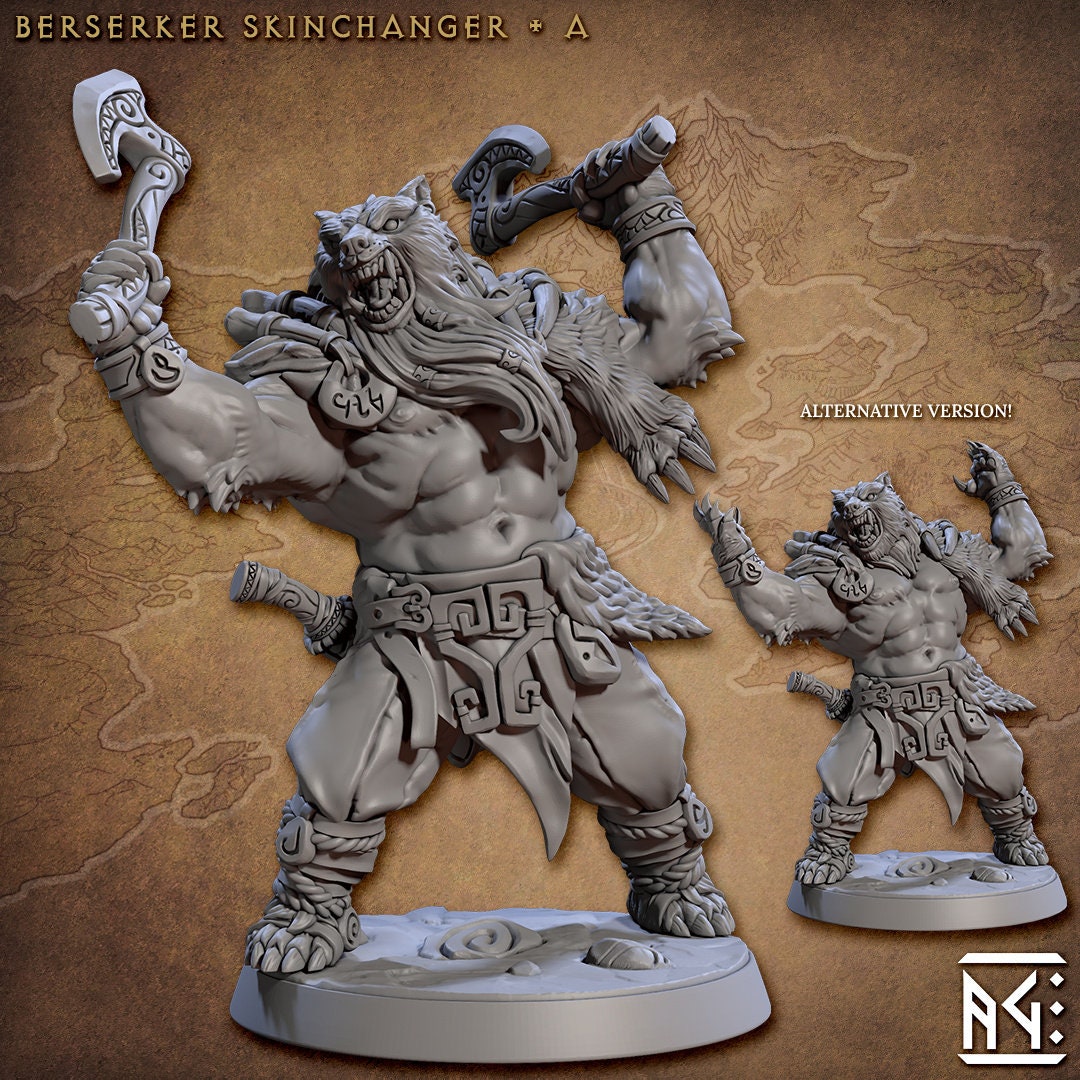 Berserker Werebear dnd Mini Set - Artisan Guild | Male | Fighter | Viking | Barbarian | Female | Pathfinder | Wargaming | Fighter, 28mm 32mm-2