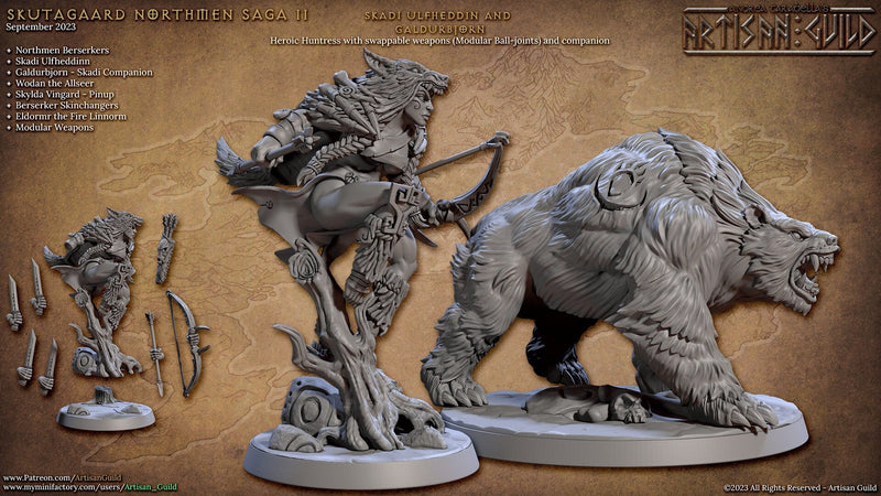 Viking Female Ranger dnd Mini - Artisan Guild | Bear| Human | Female | Viking | Barbarian | Fighter | Pathfinder | Wargaming | 28mm 32mm-1