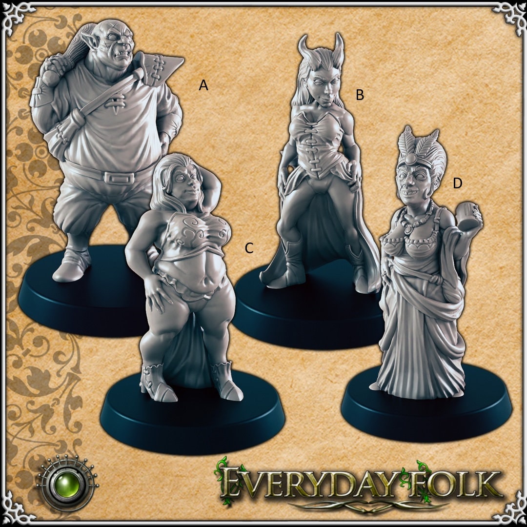 Love for Coin mini set for dnd - EC3D, DnD | Townsfolk | Commoners | Brothel | Male | Female | Half-Orc | 28mm 32mm | Pathfinder | Fantasy-1