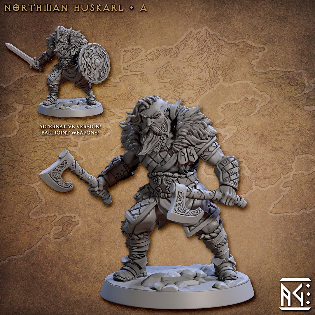 Viking Fighters dnd mini set - Artisan Guild | Male | Female | Fighter | Barbarian | Ranger | Northman | Pathfinder | Wargaming, 28mm 32mm-2