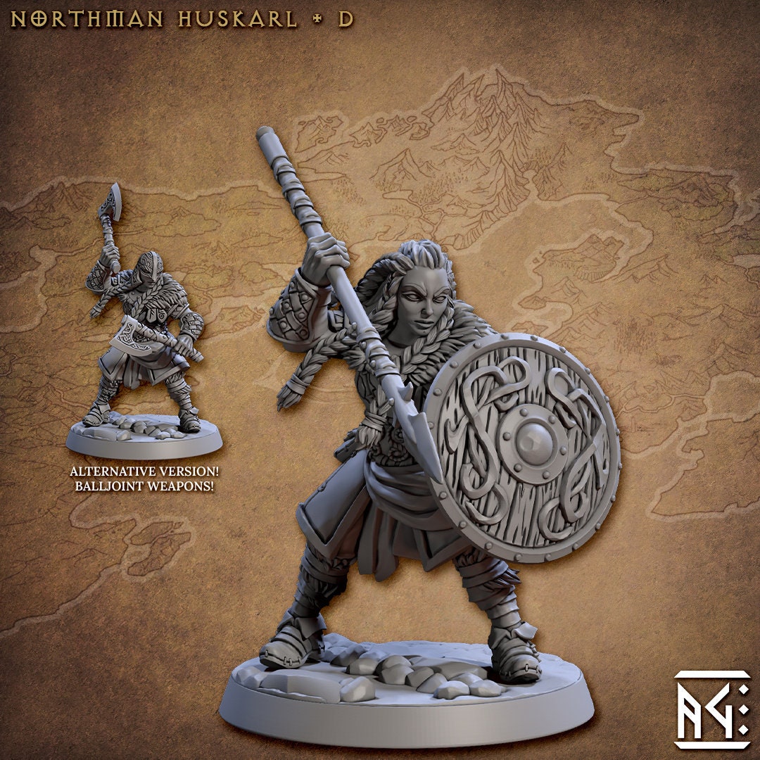 Viking Fighters dnd mini set - Artisan Guild | Male | Female | Fighter | Barbarian | Ranger | Northman | Pathfinder | Wargaming, 28mm 32mm-5