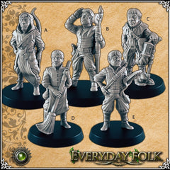 Human Commoners Set 1 mini set for DnD - EC3D | Townsfolk | Woodsman | Grave Digger | Male | Villagers | 28mm 32mm | Pathfinder | Fantasy-1