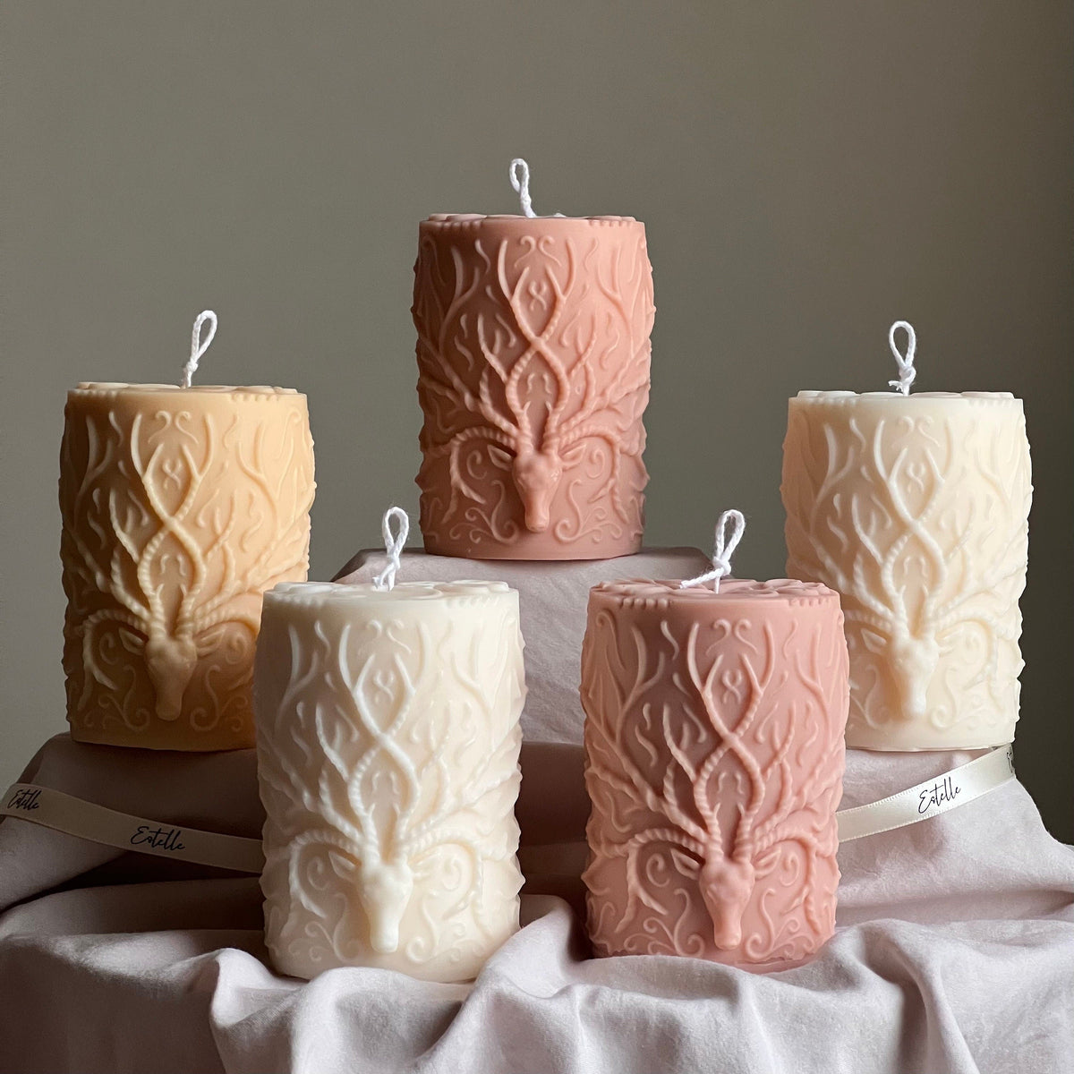 Handmade Deer Pillar Candle: Soy Wax Sculptural Home Decor-1