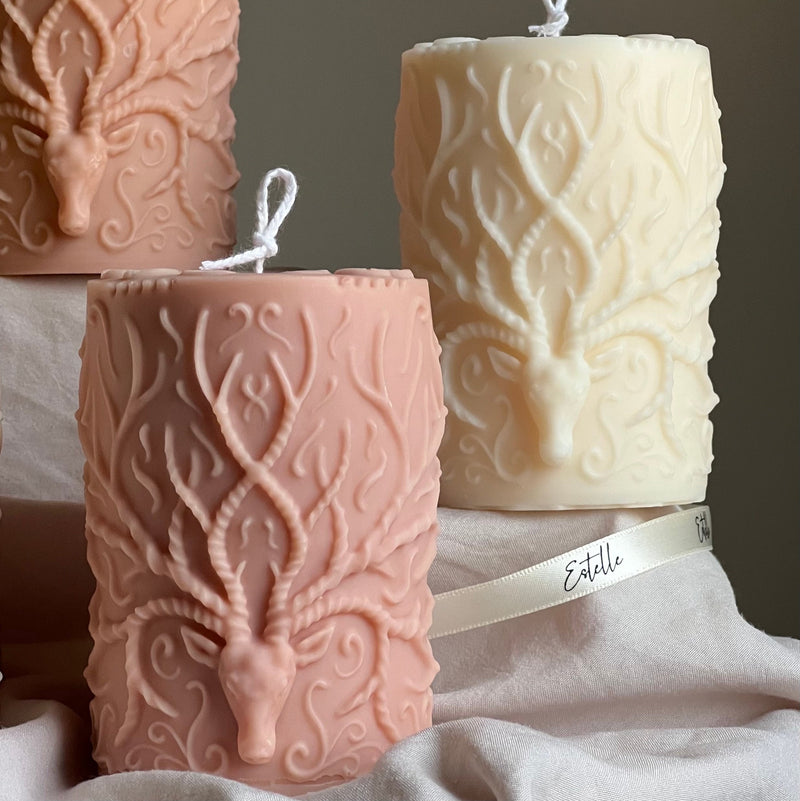 Handmade Deer Pillar Candle: Soy Wax Sculptural Home Decor-2