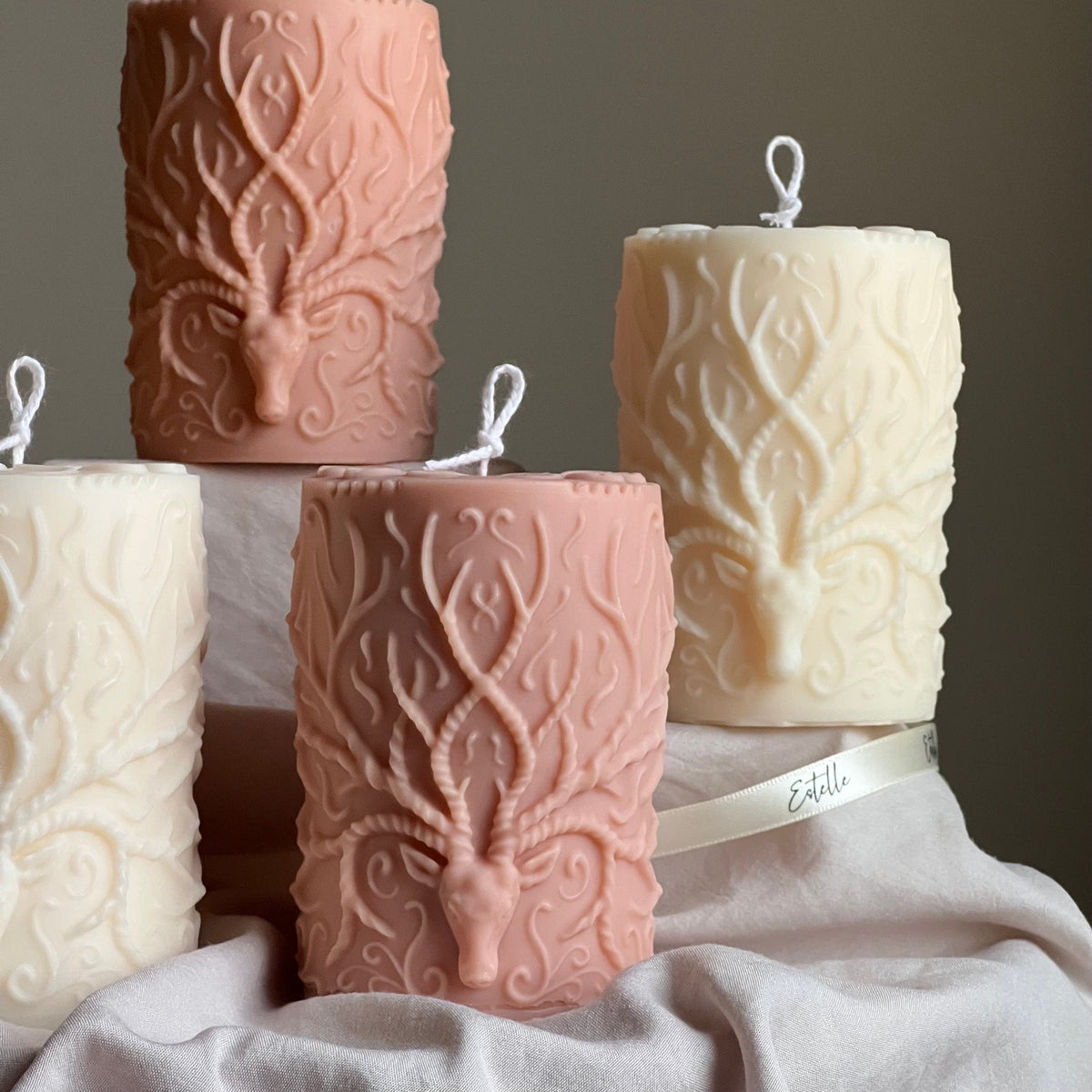 Handmade Deer Pillar Candle: Soy Wax Sculptural Home Decor-5