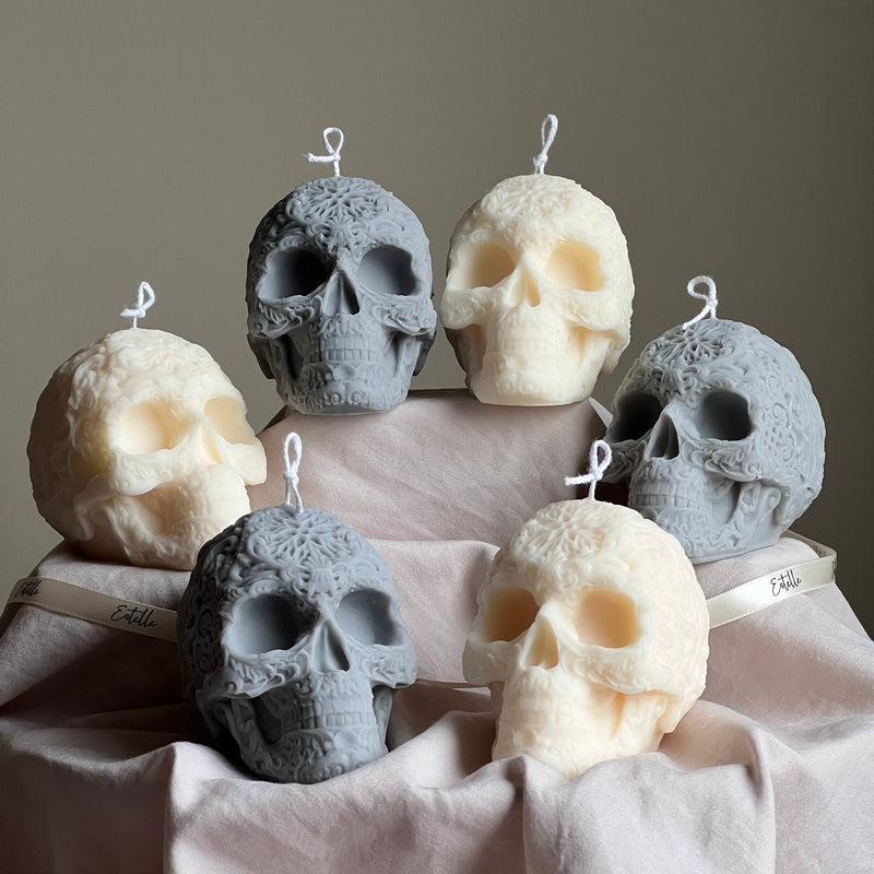 Handmade Halloween Skull Candle: Spooky Soy Wax Home Decor-1