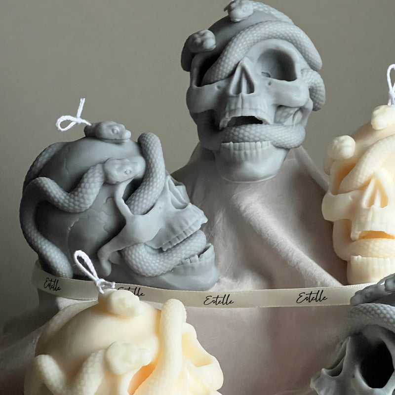 Skull Candle with Snakes: Spooky Halloween Soy Wax Decor-3
