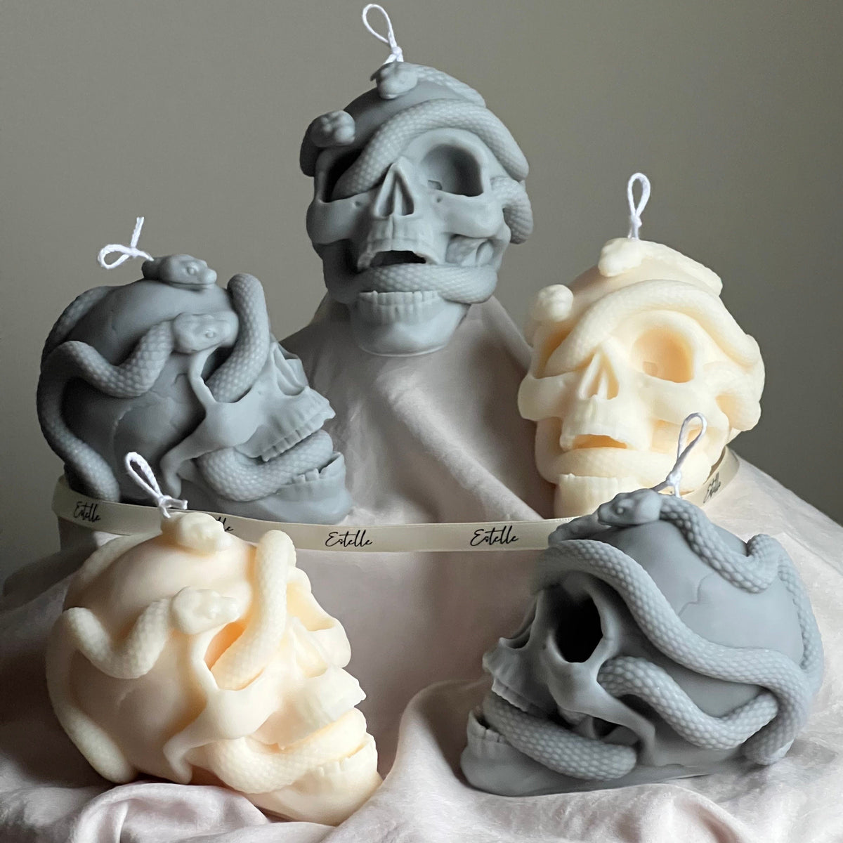 Skull Candle with Snakes: Spooky Halloween Soy Wax Decor-6