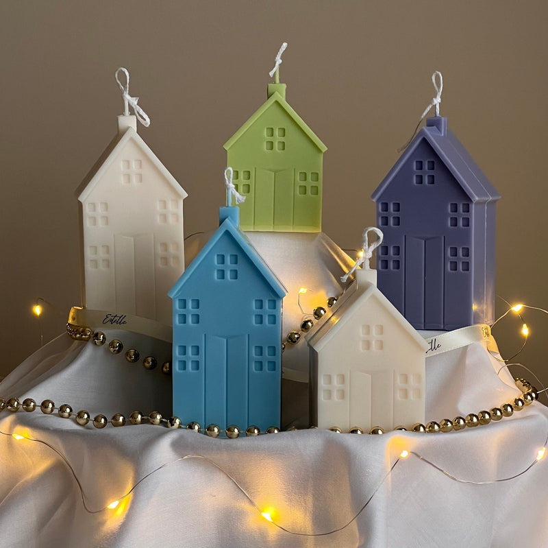 Handmade Christmas House Soy Candle: Holiday Home Decor-1