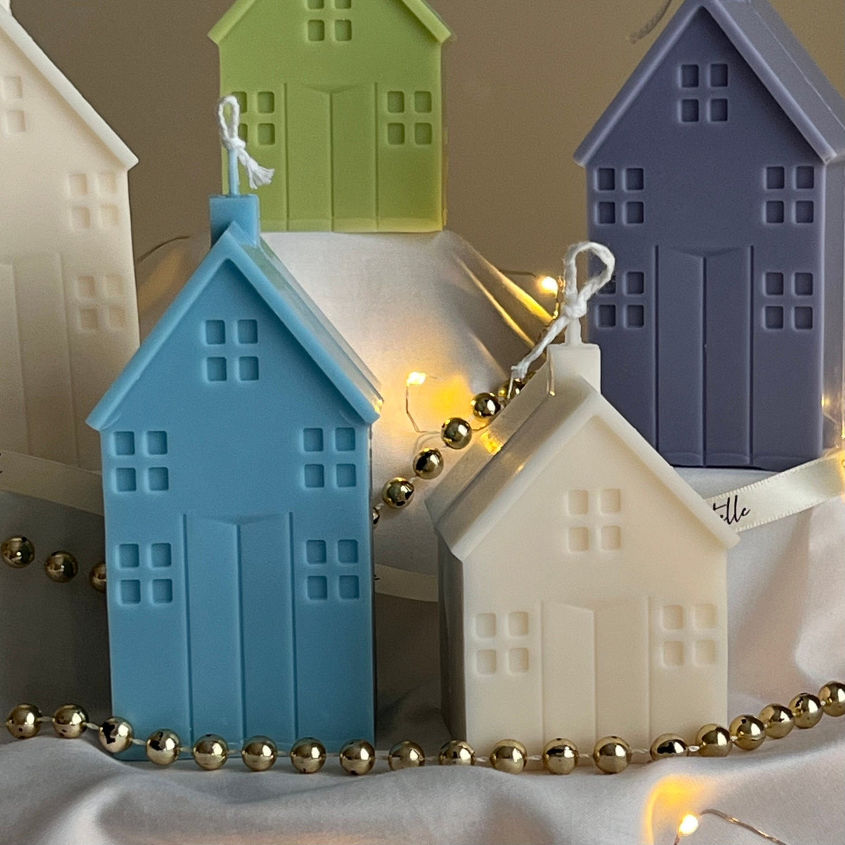 Handmade Christmas House Soy Candle: Holiday Home Decor-4