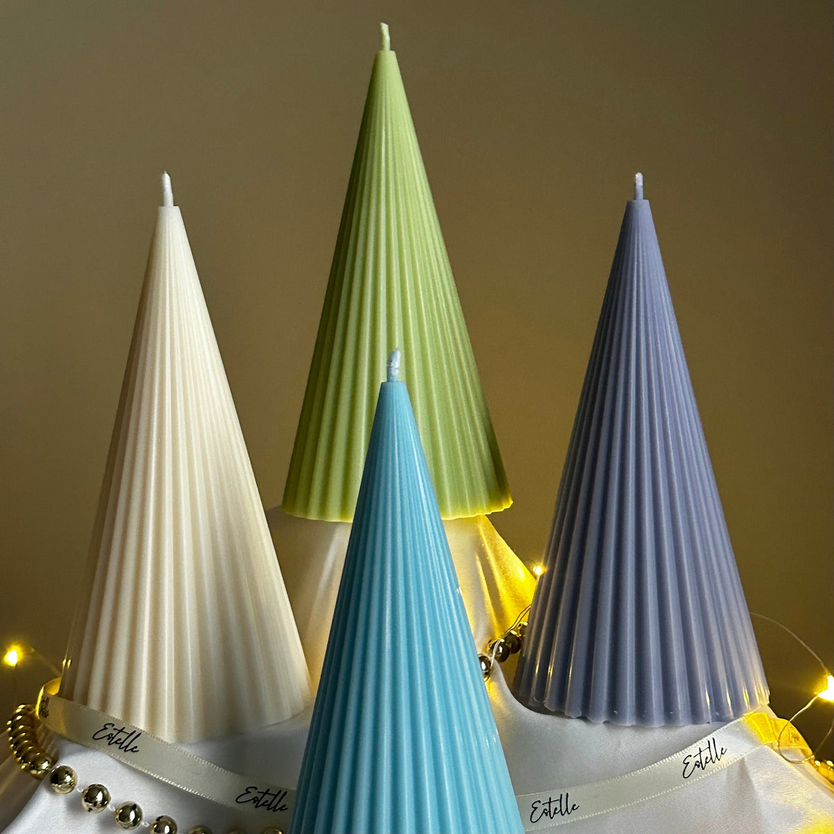 Handmade Ribbed Cone Soy Candle: Minimalist Christmas Decor-4