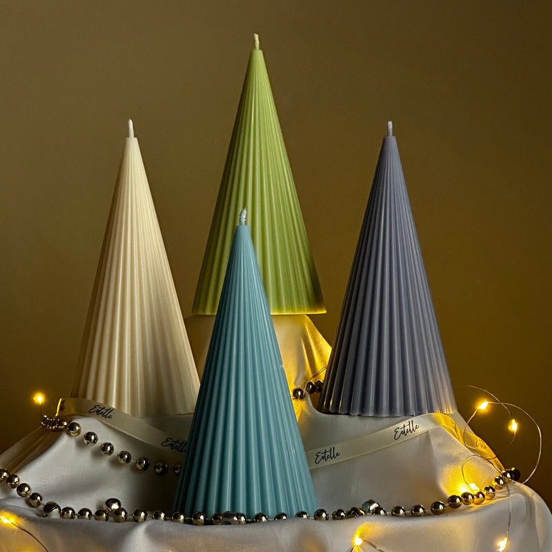 Handmade Ribbed Cone Soy Candle: Minimalist Christmas Decor-5