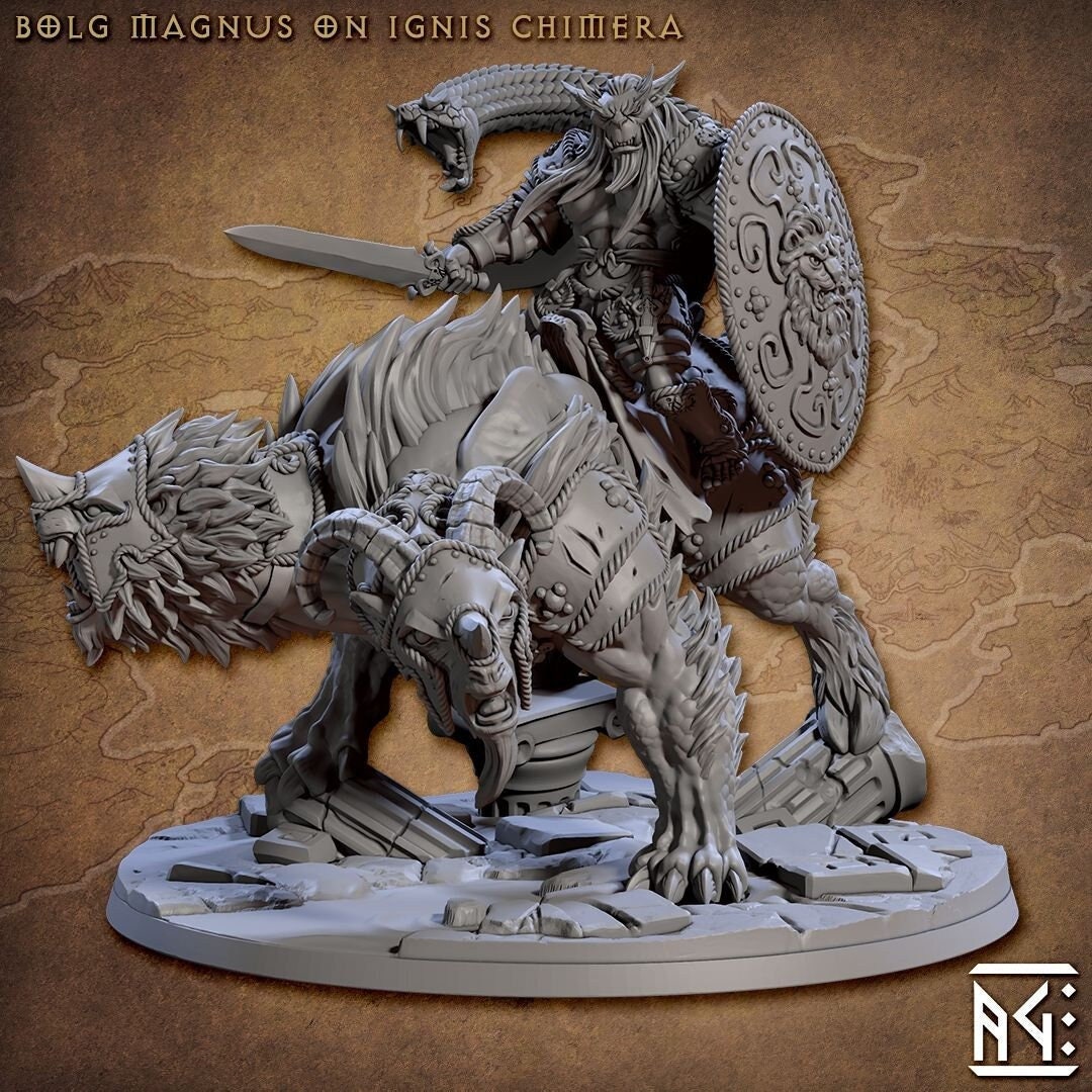 Greatgoblin on Chimera Mount mini - Artisan Guild, DnD | Male | Fighter, Animal, Hobgoblin, Pathfinder | Orc | Wargaming | Goblin | Mount