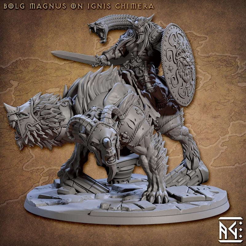 Greatgoblin on Chimera Mount mini - Artisan Guild, DnD | Male | Fighter, Animal, Hobgoblin, Pathfinder | Orc | Wargaming | Goblin | Mount-1