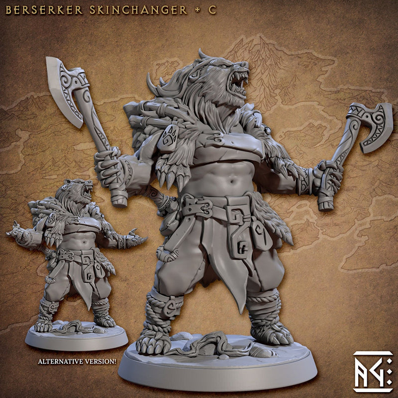 Berserker Werebear dnd Mini Set - Artisan Guild | Male | Fighter | Viking | Barbarian | Female | Pathfinder | Wargaming | Fighter, 28mm 32mm-4