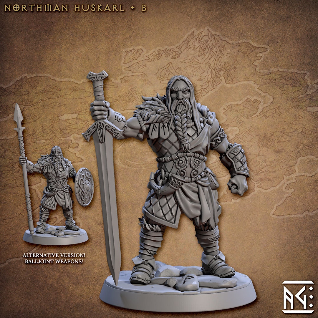 Viking Fighters dnd mini set - Artisan Guild | Male | Female | Fighter | Barbarian | Ranger | Northman | Pathfinder | Wargaming, 28mm 32mm-3