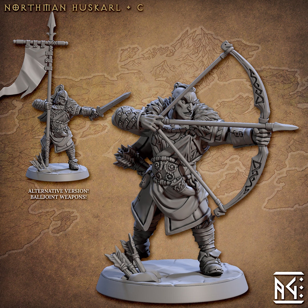 Viking Fighters dnd mini set - Artisan Guild | Male | Female | Fighter | Barbarian | Ranger | Northman | Pathfinder | Wargaming, 28mm 32mm-4