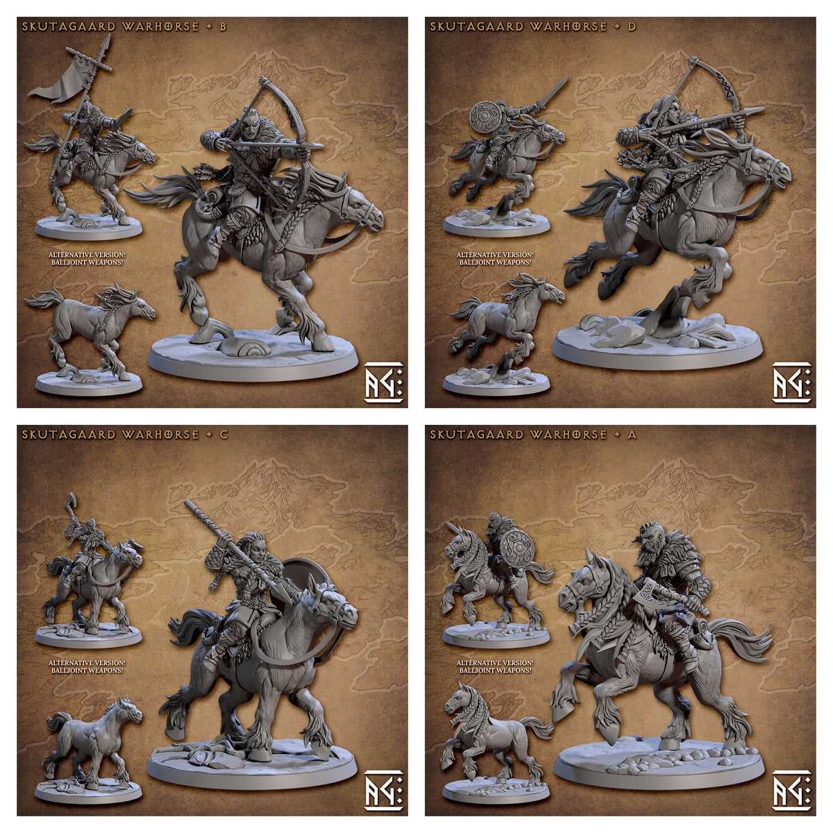 Northmen Riders dnd mini set - Viking | Norse | Male | Female | Fighter | Barbarian | Fantasy, Warhorse | Pathfinder | Wargaming, 28mm 32mm