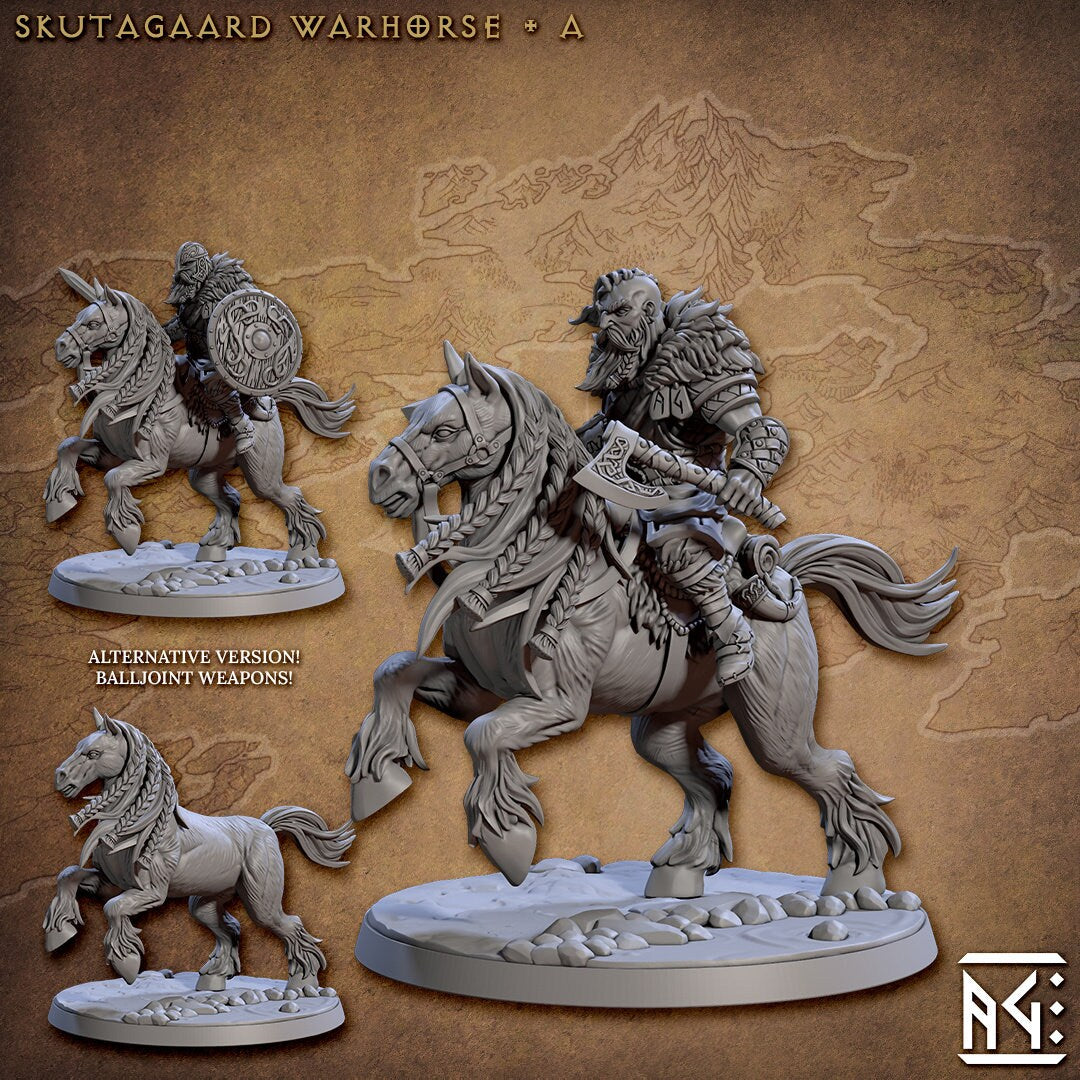 Northmen Riders dnd mini set - Viking | Norse | Male | Female | Fighter | Barbarian | Fantasy, Warhorse | Pathfinder | Wargaming, 28mm 32mm-2