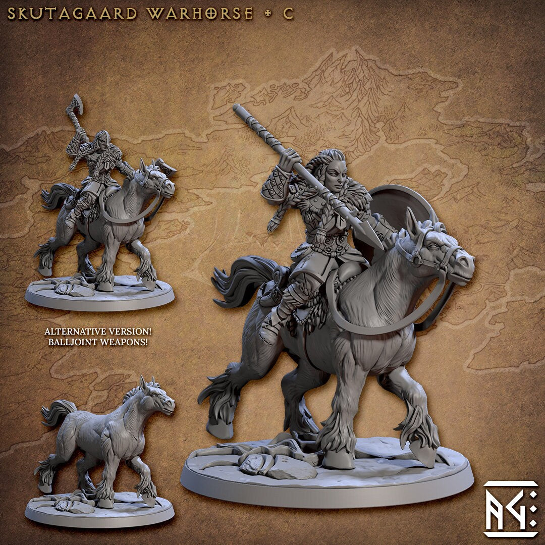 Northmen Riders dnd mini set - Viking | Norse | Male | Female | Fighter | Barbarian | Fantasy, Warhorse | Pathfinder | Wargaming, 28mm 32mm-4