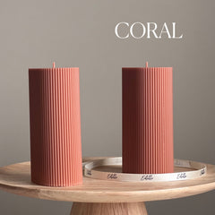 Handmade Ribbed Pillar Soy Wax Candle | Unscented Decorative Candle-3