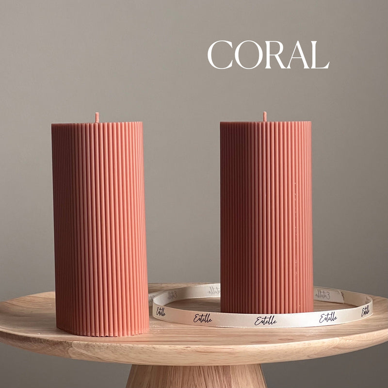 Handmade Ribbed Pillar Soy Wax Candle | Unscented Decorative Candle-3