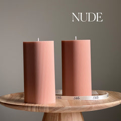 Handmade Ribbed Pillar Soy Wax Candle | Unscented Decorative Candle-4