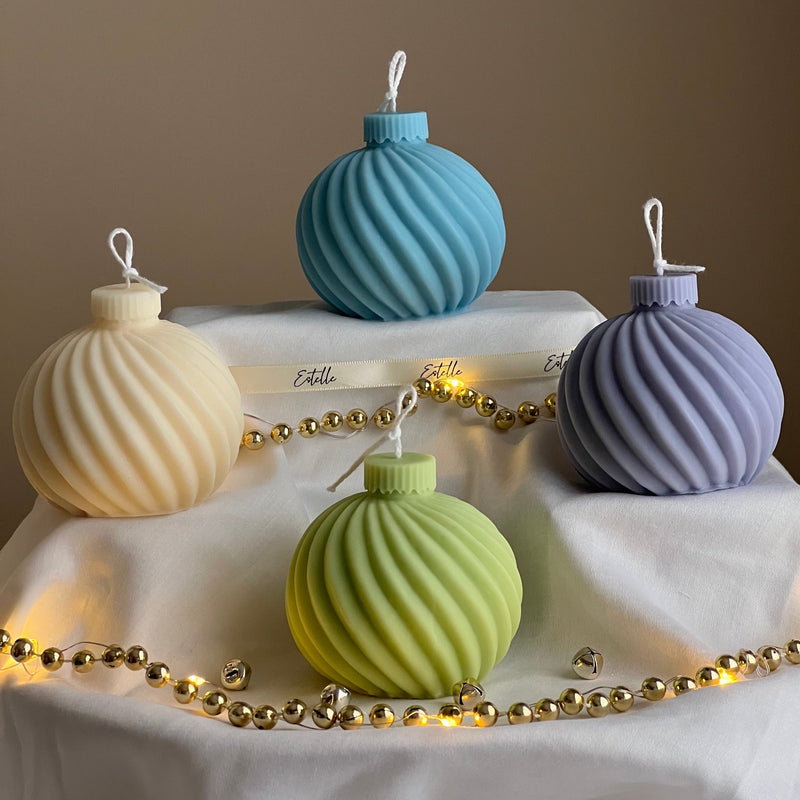 Swirl Christmas Bauble Soy Candle: Handmade Holiday Decor-6