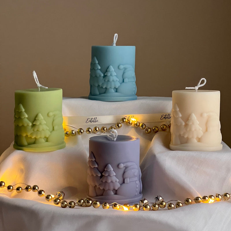 Handmade Snowman Soy Pillar Candle: Christmas Home Decor-1