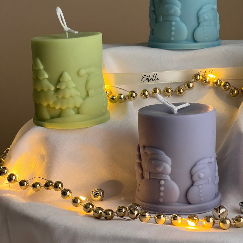 Handmade Snowman Soy Pillar Candle: Christmas Home Decor-3