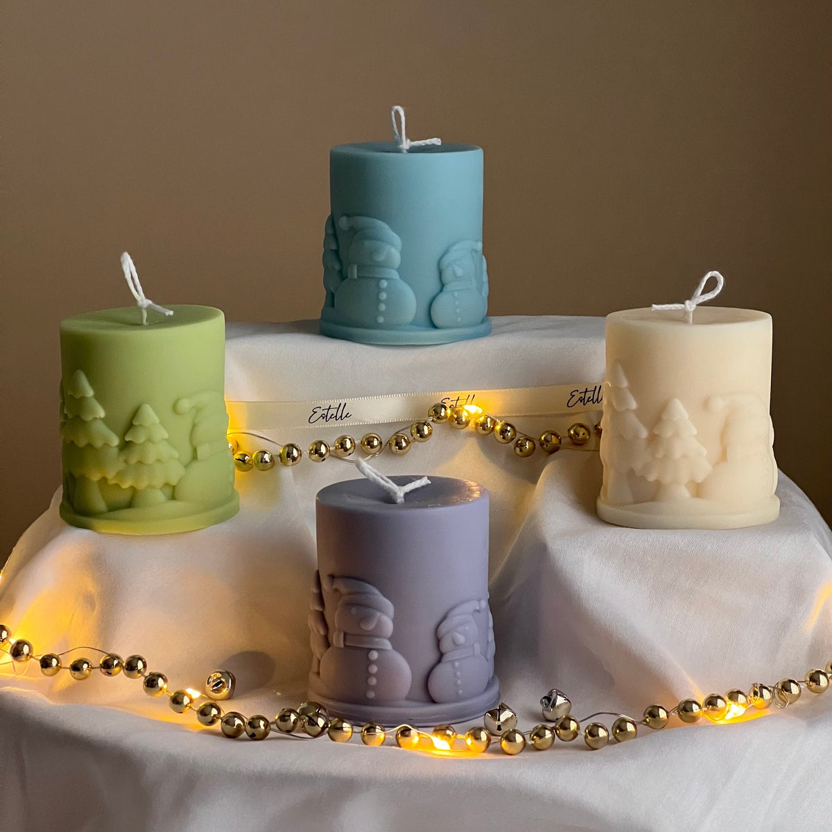 Handmade Snowman Soy Pillar Candle: Christmas Home Decor-5