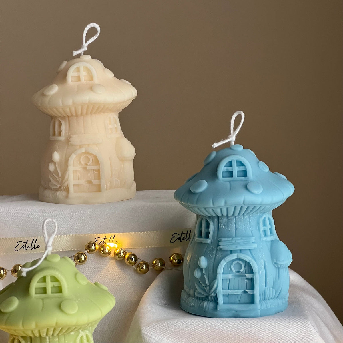 Mushroom House Christmas Candle: Handmade Soy Candle, Festive Decor-3