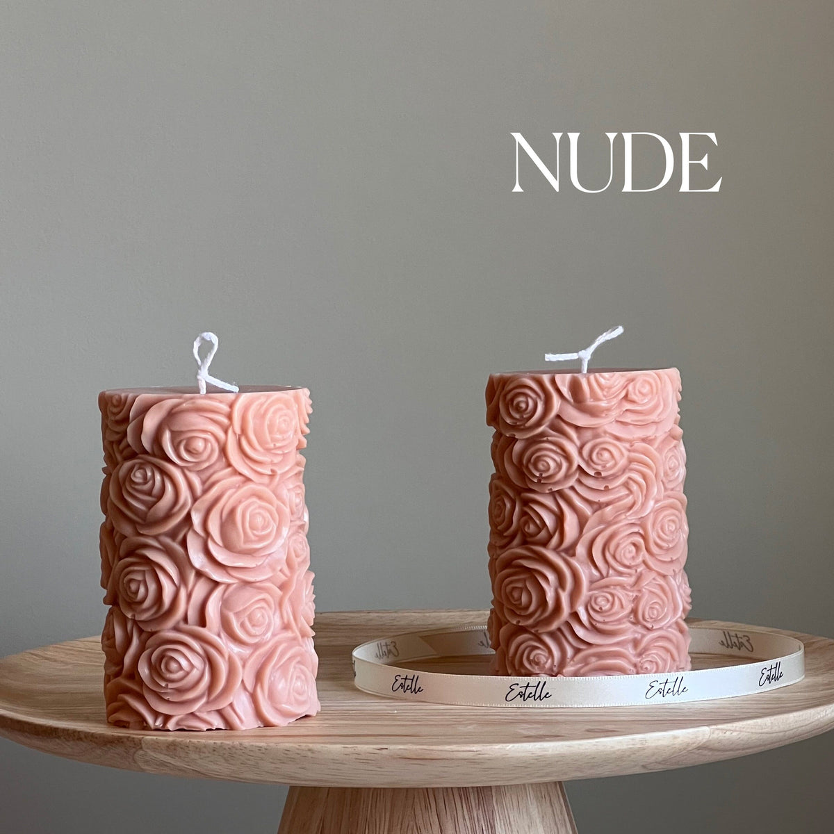 Handmade Rose Soy Wax Pillar Candle | Unscented Decorative Candle-2
