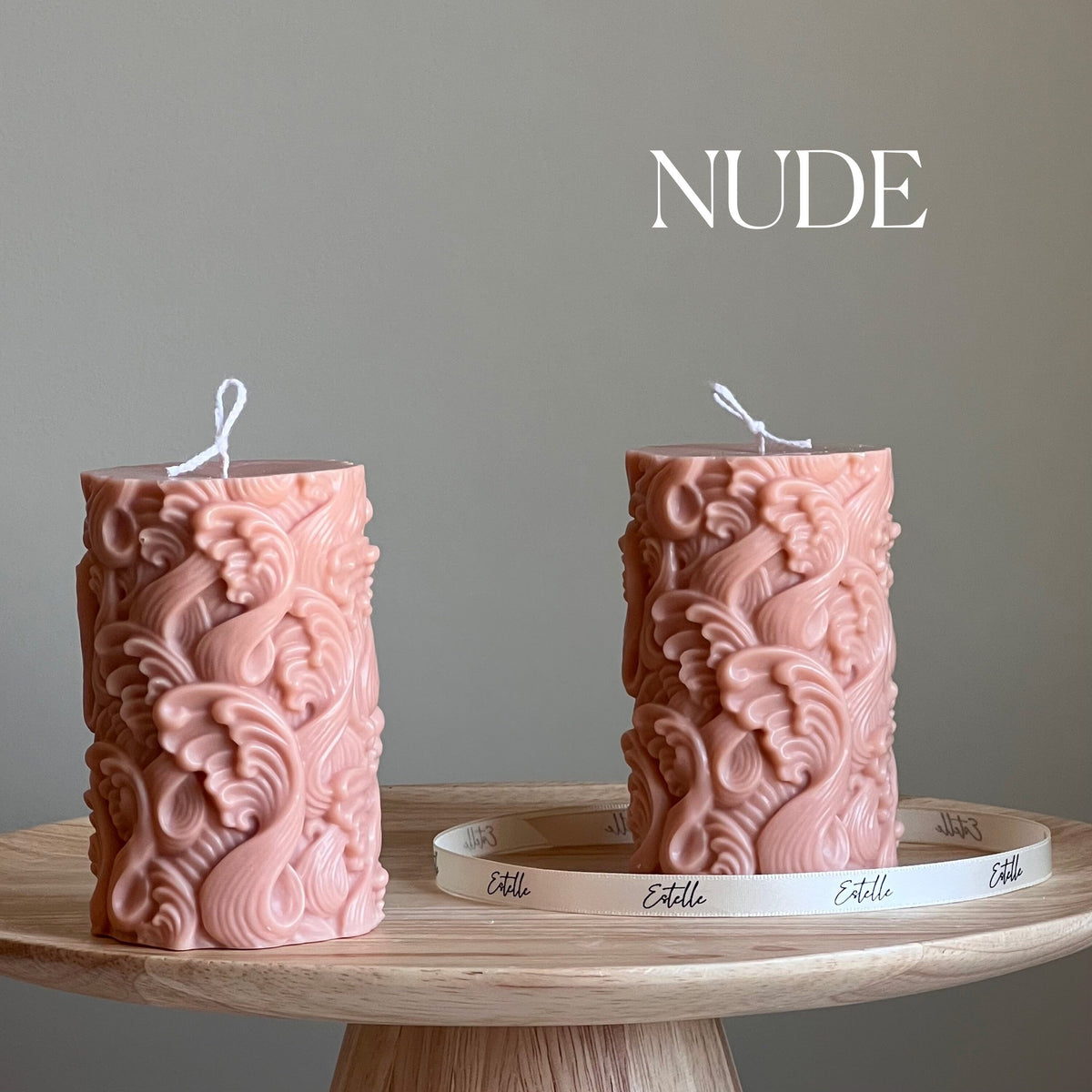 Wave Pillar Soy Candle: Handmade Decorative Unscented Candle-2
