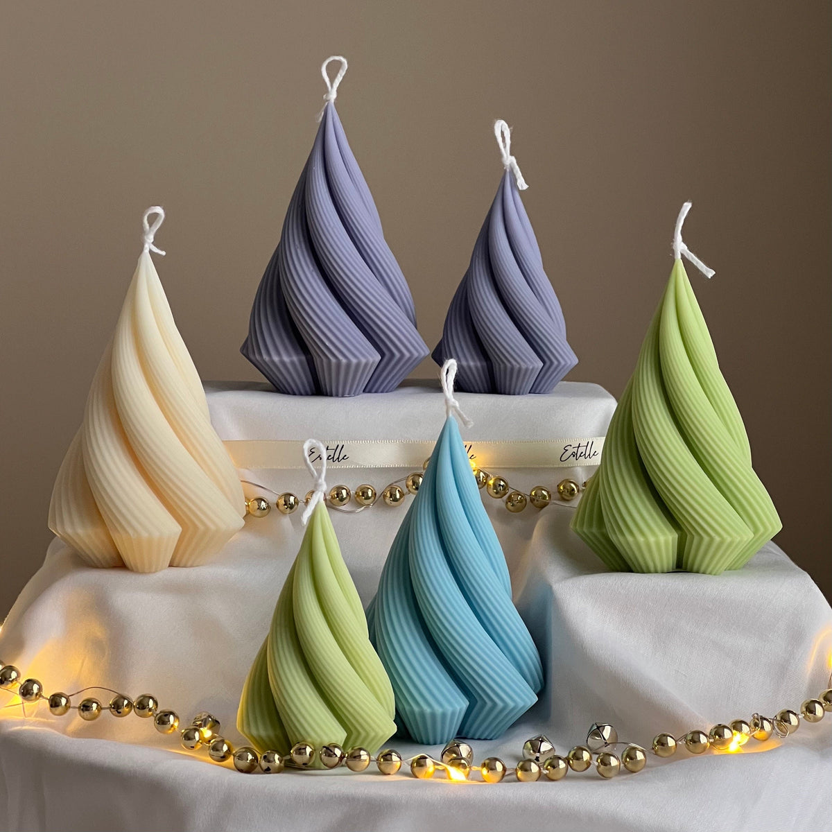 Swirl Stripped Christmas Tree Candle: Handmade Soy Wax Decor-7