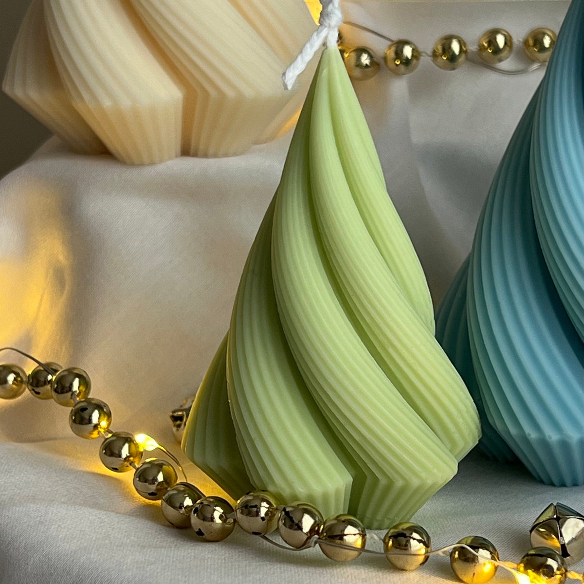Swirl Stripped Christmas Tree Candle: Handmade Soy Wax Decor-5
