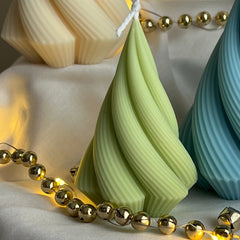 Swirl Stripped Christmas Tree Candle: Handmade Soy Wax Decor-5