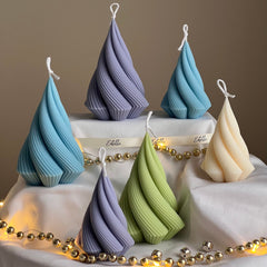 Swirl Stripped Christmas Tree Candle: Handmade Soy Wax Decor-1
