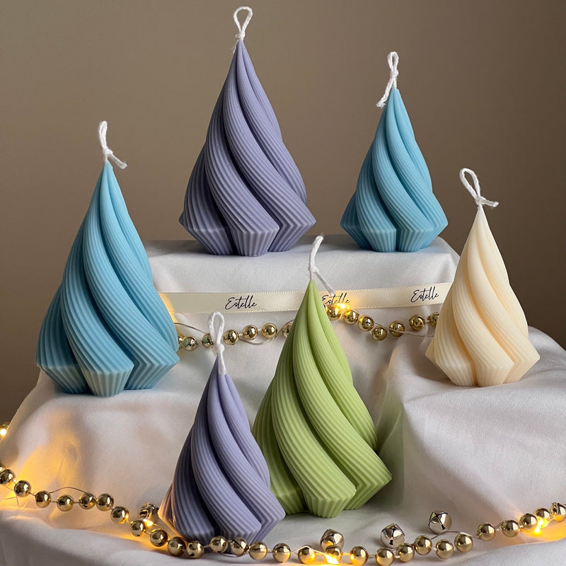 Swirl Stripped Christmas Tree Candle: Handmade Soy Wax Decor-1