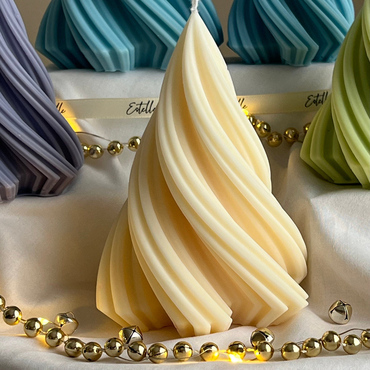 Swirl Ribbed Christmas Tree Candle | Handmade Soy Wax Decor-2