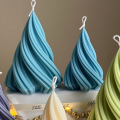 Swirl Ribbed Christmas Tree Candle | Handmade Soy Wax Decor-4
