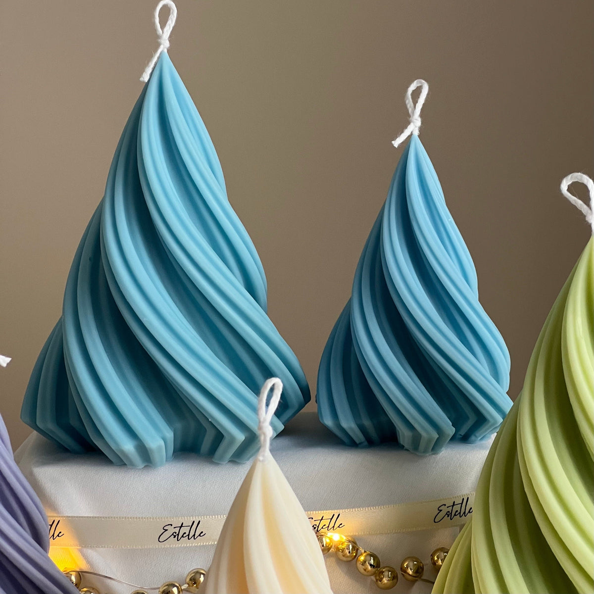 Swirl Ribbed Christmas Tree Candle | Handmade Soy Wax Decor-4